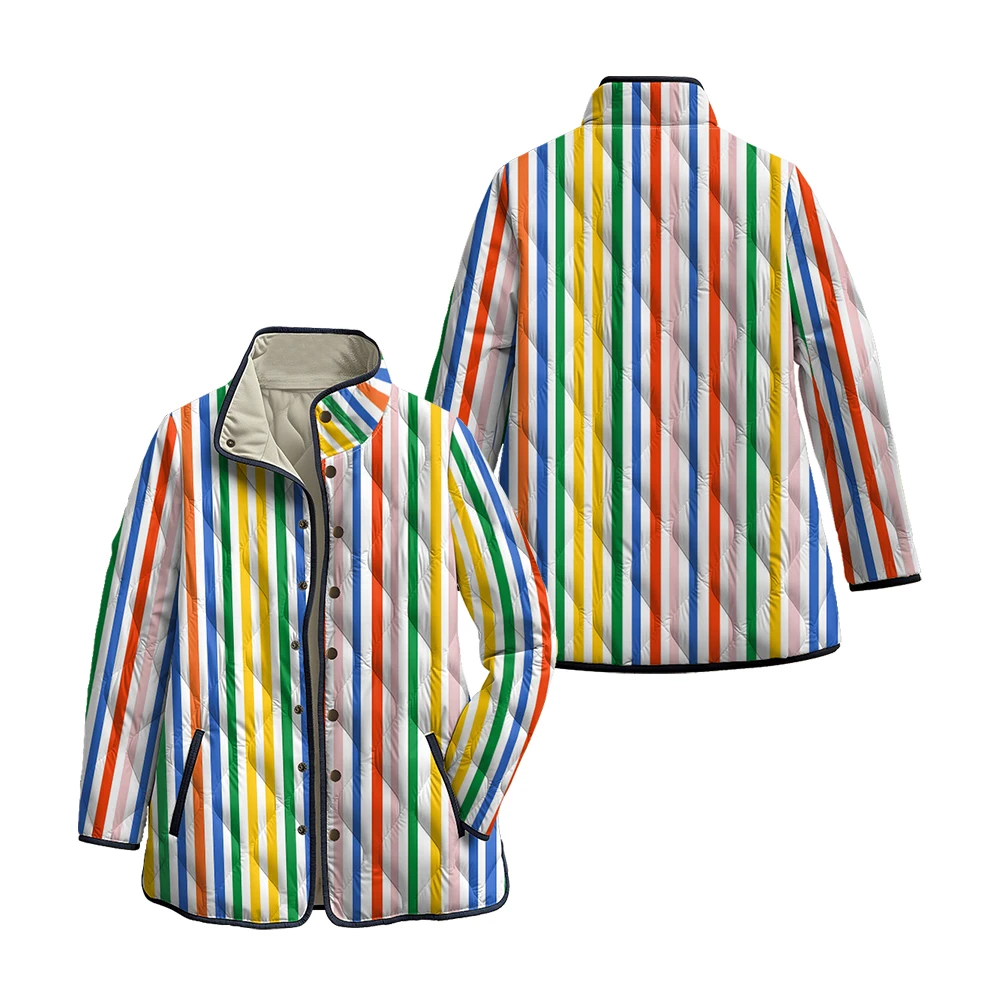 Vintage Colorful Fine Stripes Jacket Coats Lightweight Stand Collar Side Pockets Chic Winter Women's Minimalist Outerwear
Vintage Colorful Fine Stripes Jacket Coats Lightweight Stand Collar Side Pockets Chic Winter Women's Minimalist Outerwear
