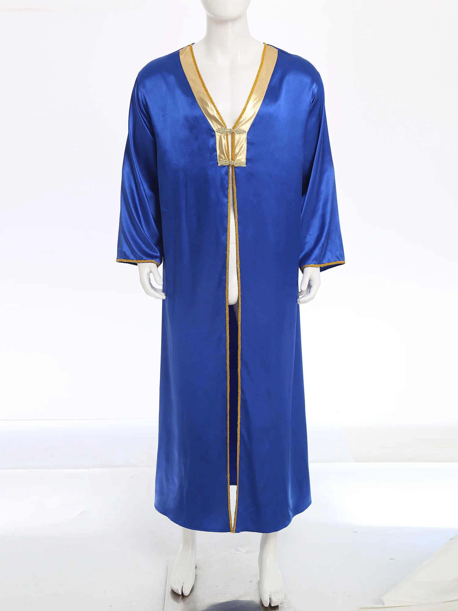 Men Satin Arab Long Robe Long Sleeve Metallic Patchwork Gold Trim Frog Buttons Tunic Arabian Costume for Halloween Cosplay
Men Satin Arab Long Robe Long Sleeve Metallic Patchwork Gold Trim Frog Buttons Tunic Arabian Costume for Halloween Cosplay