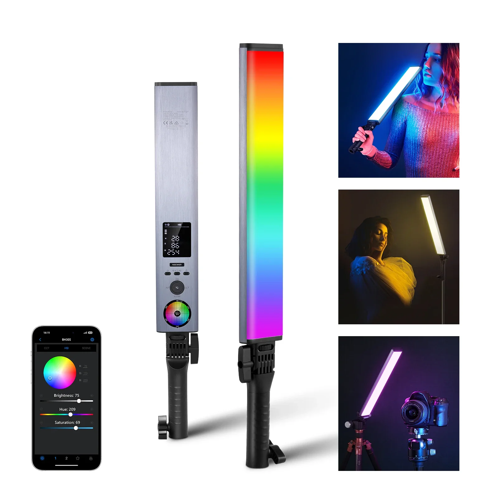 NEEWER RGB Light Wand With 2.4G/APP Control, Upgraded 360° Touchable RGBWW Hue Mixer Photography Handheld LED Video Lighting
NEEWER RGB Light Wand With 2.4G/APP Control, Upgraded 360° Touchable RGBWW Hue Mixer Photography Handheld LED Video Lighting