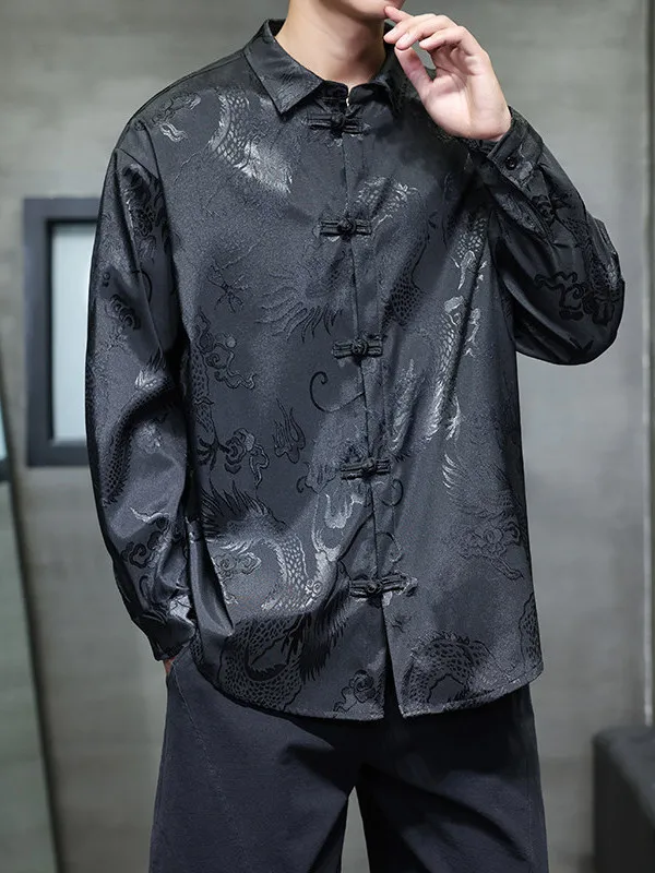 Long Sleeve Ice Silk Dragon Patterned Shirt Vintage Collar Loose Fit Men's Shirt Button up Casual Fashion Spring Autumn Wear
Long Sleeve Ice Silk Dragon Patterned Shirt Vintage Collar Loose Fit Men's Shirt Button up Casual Fashion Spring Autumn Wear
