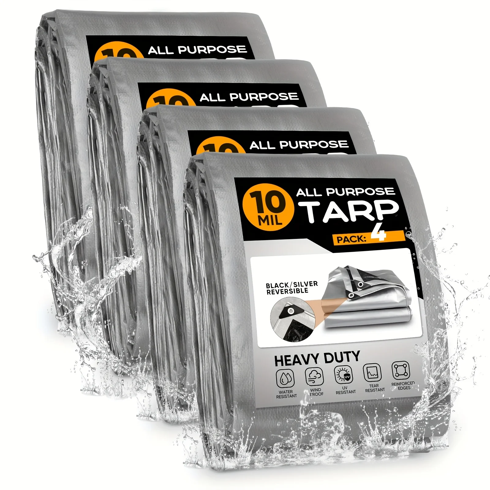 4pcs Set, Heavy-Duty Waterproof Tarp, 10 Micron Thick, 150 GSM, with Grommets and Reinforced Edges. Suitable for Heavy Rainfall, Snowfall, Strong Winds, Frost, UV Protection, and All-weather Outdoor Shelter. Suitable for Use with Campers
4pcs Set, Heavy-Duty Waterproof Tarp, 10 Micron Thick, 150 GSM, with Grommets and Reinforced Edges. Suitable for Heavy Rainfall, Snowfall, Strong Winds, Frost, UV Protection, and All-weather Outdoor Shelter. Suitable for Use with Campers