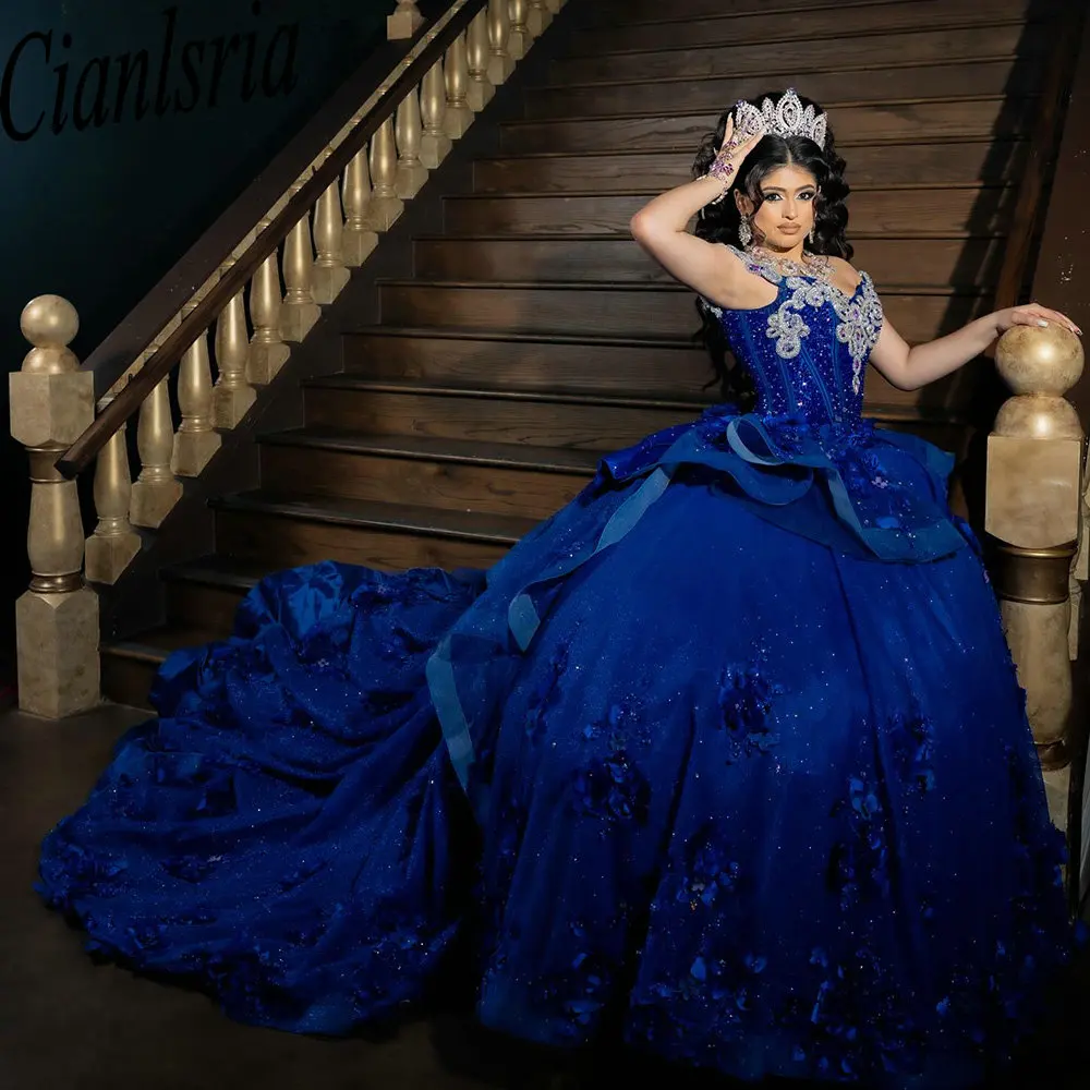 Royal Blue Crystal Beading Ruffles Mexican Quinceanera Dress Ball Gown 3D Flowers Appliques Lace Corset Vestidos De XV Anos
Royal Blue Crystal Beading Ruffles Mexican Quinceanera Dress Ball Gown 3D Flowers Appliques Lace Corset Vestidos De XV Anos