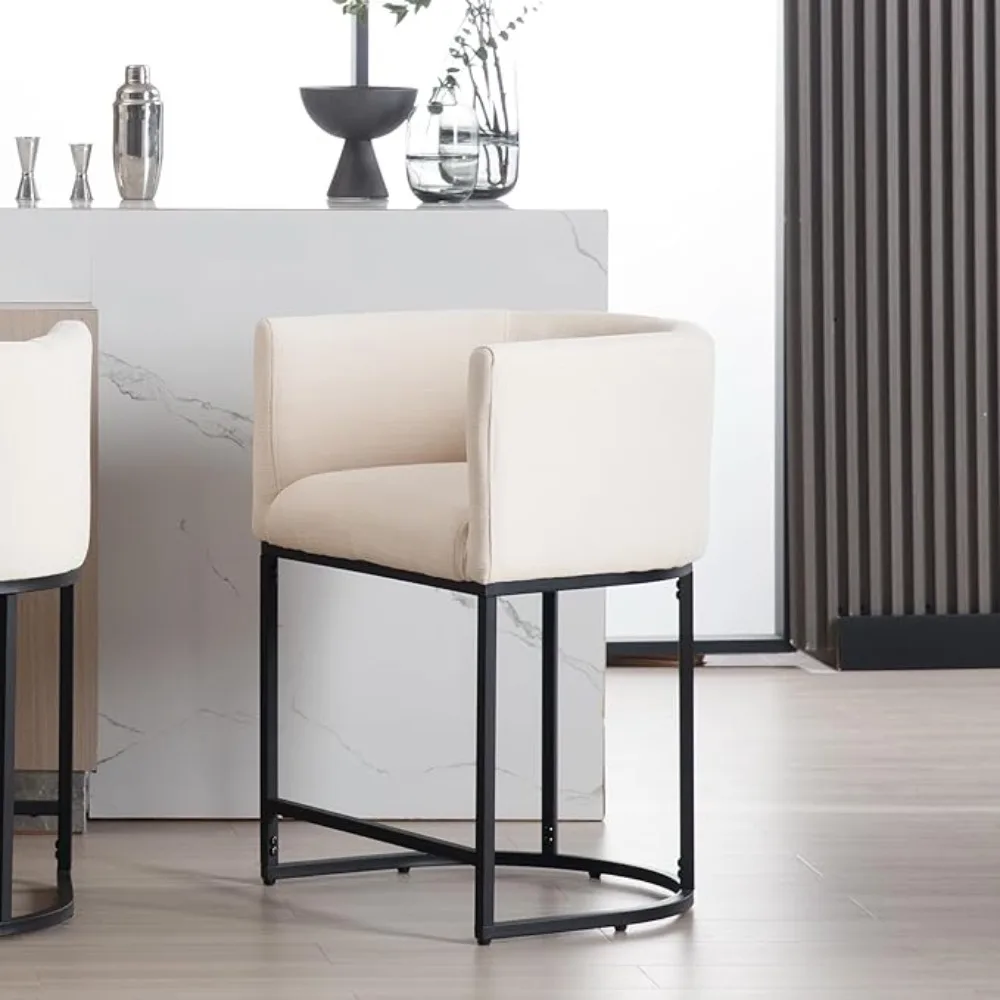 Contemporary Linen Bar Stool, 24" Upholstered Fabric Counter Height Barstool, with Screwed Together Black Metal Base
Contemporary Linen Bar Stool, 24" Upholstered Fabric Counter Height Barstool, with Screwed Together Black Metal Base