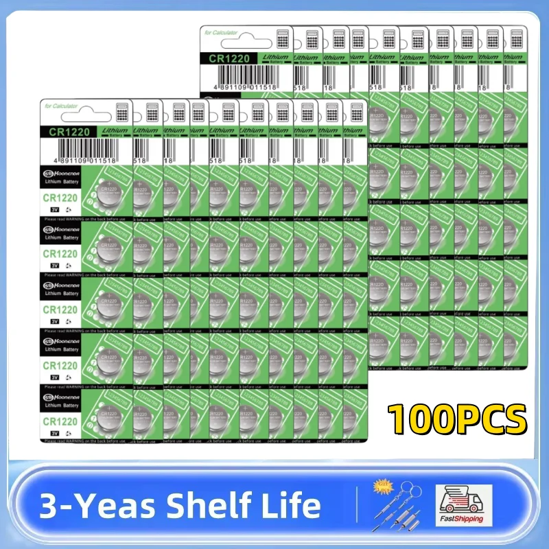 100pcs 45mAh CR1220 Button Coin Cell Battery For Watch Car Remote Key CR 1220 ECR1220 GPCR1220 5012LC 3V Lithium Batteies
100pcs 45mAh CR1220 Button Coin Cell Battery For Watch Car Remote Key CR 1220 ECR1220 GPCR1220 5012LC 3V Lithium Batteies