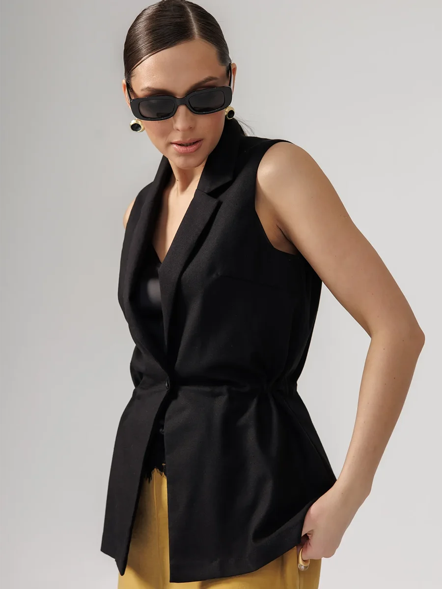 LIMO Women Linen Black Blazer Vest Drawstring Waist Sleeveless Single Breasted Notched Collar Formal Office Waistcoat
LIMO Women Linen Black Blazer Vest Drawstring Waist Sleeveless Single Breasted Notched Collar Formal Office Waistcoat