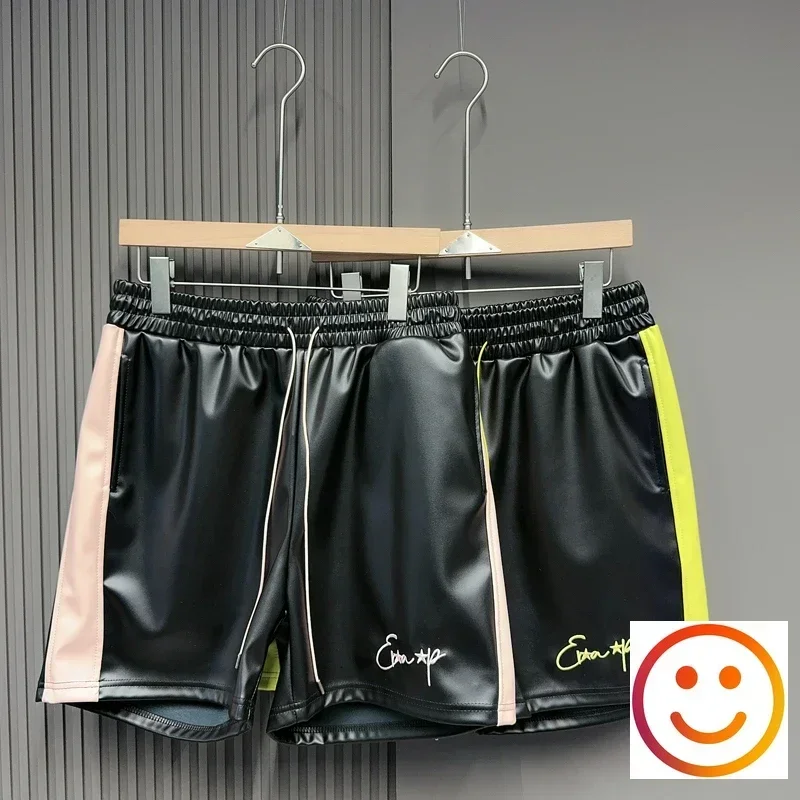 Splice Color Leather Black Side Yellow Pink Stripe Shorts Summer Casual Shortpant for Men Women
Splice Color Leather Black Side Yellow Pink Stripe Shorts Summer Casual Shortpant for Men Women