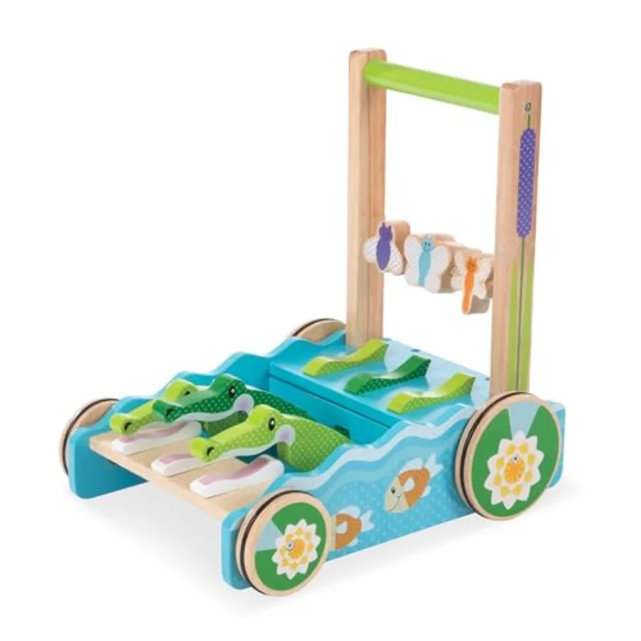 Toddler activity walker for indoor play made of natural wood classic red and yellow colors features chomping alligator and clac
Toddler activity walker for indoor play made of natural wood classic red and yellow colors features chomping alligator and clac