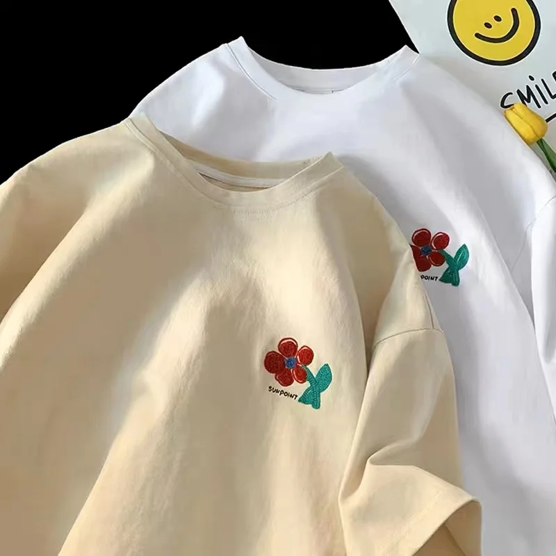 D22 Embroidery Loose basic t shirt summer short Sleeve Simple T-shirts for Women harajuku Kawaii funny student tshirt
D22 Embroidery Loose basic t shirt summer short Sleeve Simple T-shirts for Women harajuku Kawaii funny student tshirt