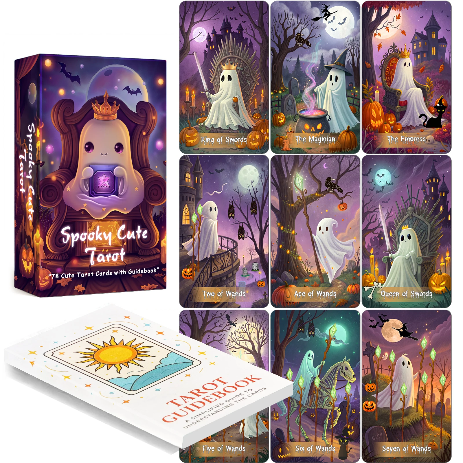 Spooky Cute Tarot Deck, 78 Tarot Cards for Beginners with Guidebook Witchy Oracle Cards, Premium 400GSM Glossy Finish
Spooky Cute Tarot Deck, 78 Tarot Cards for Beginners with Guidebook Witchy Oracle Cards, Premium 400GSM Glossy Finish