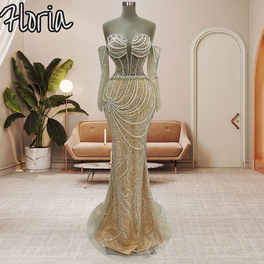 Arabia Champagne Mermaid Formal Evening Dresses Sequined Pearls Tassel Party Dress Vestidos De Fiestas Elegantes Lujer Largos
Arabia Champagne Mermaid Formal Evening Dresses Sequined Pearls Tassel Party Dress Vestidos De Fiestas Elegantes Lujer Largos