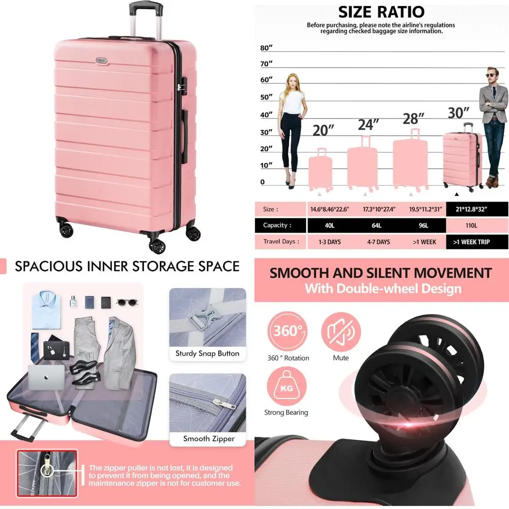 Легкий чемодан из твердого АБС-пластика с 4 универсальными колесами, замком TSA, большой размер 30 дюймов, розовый для путешествий
Легкий чемодан из твердого АБС-пластика с 4 универсальными колесами, замком TSA, большой размер 30 дюймов, розовый для путешествий