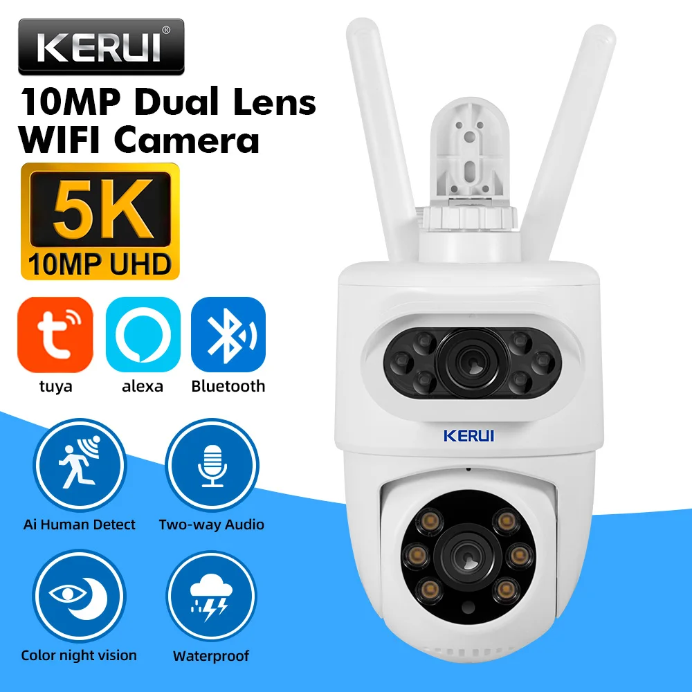 KERUI Outdoor Wireless 5K 10MP HD Dual Lens PTZ WiFi IP Camera Home Security Tuya Smart CCTV Video Surveillance Auto Tracking
KERUI Outdoor Wireless 5K 10MP HD Dual Lens PTZ WiFi IP Camera Home Security Tuya Smart CCTV Video Surveillance Auto Tracking