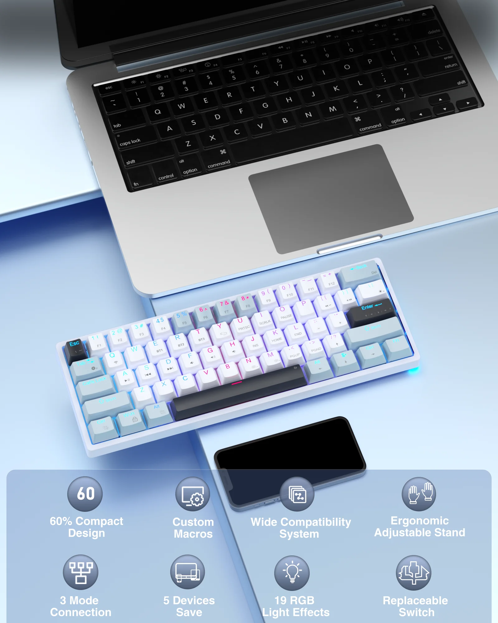 SOLAKAKA SK961 Tri-modes Gaming Mechanical Keyboard 60% Layout Hot-swap RGB Lightweight Design
SOLAKAKA SK961 Tri-modes Gaming Mechanical Keyboard 60% Layout Hot-swap RGB Lightweight Design