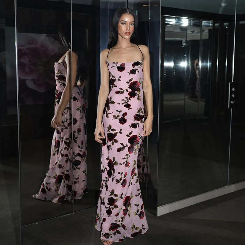 Sexy Spaghetti Strap Backless Rose Print Maxi Dress for Women Summer Holiday Beach Tie-Up Y2K Aesthetic Sundress Party Clubwear
Sexy Spaghetti Strap Backless Rose Print Maxi Dress for Women Summer Holiday Beach Tie-Up Y2K Aesthetic Sundress Party Clubwear
