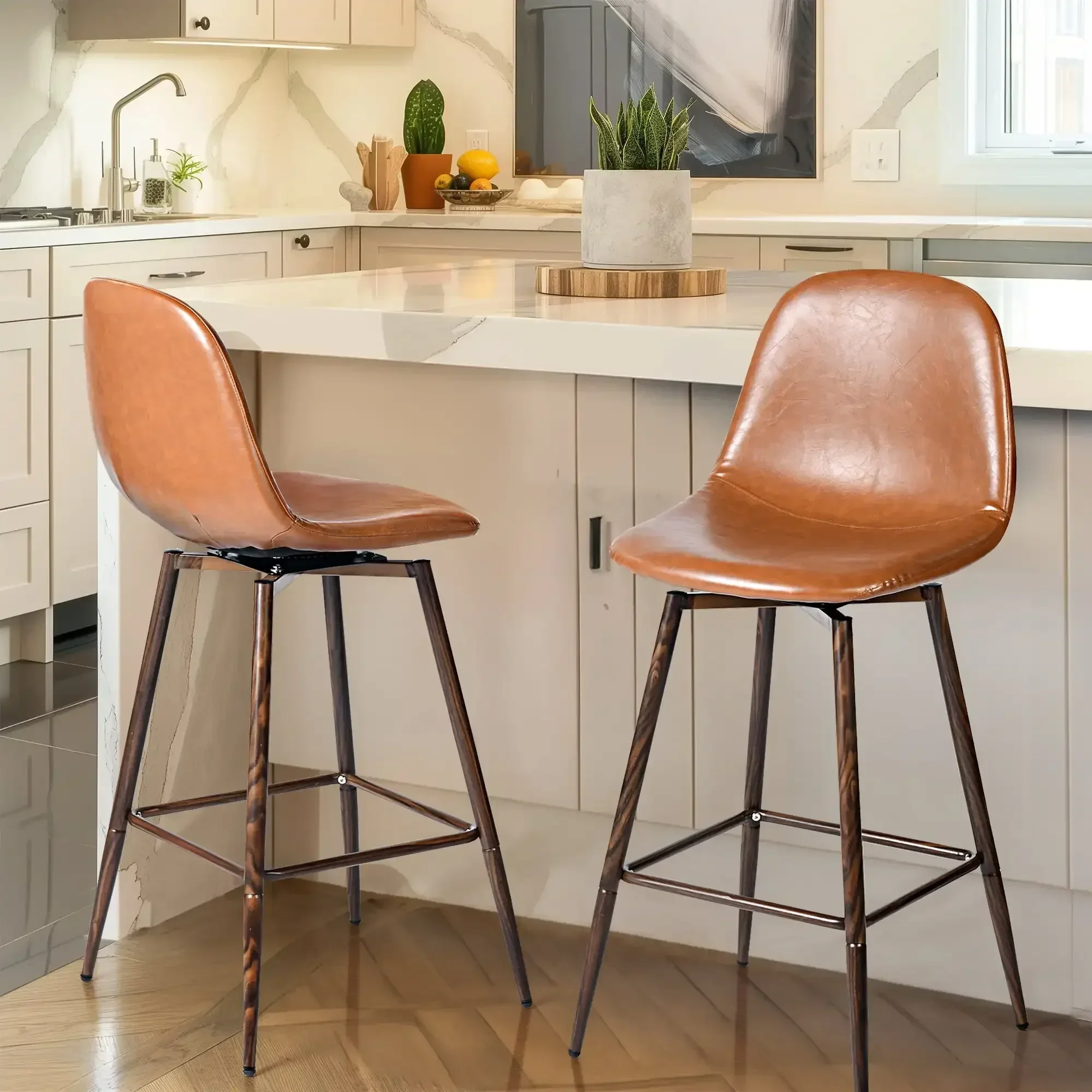 26" Counter Height Bar Stools Set of 2, Swivel Stools for Kitchen Island, Caramel Brown
26" Counter Height Bar Stools Set of 2, Swivel Stools for Kitchen Island, Caramel Brown