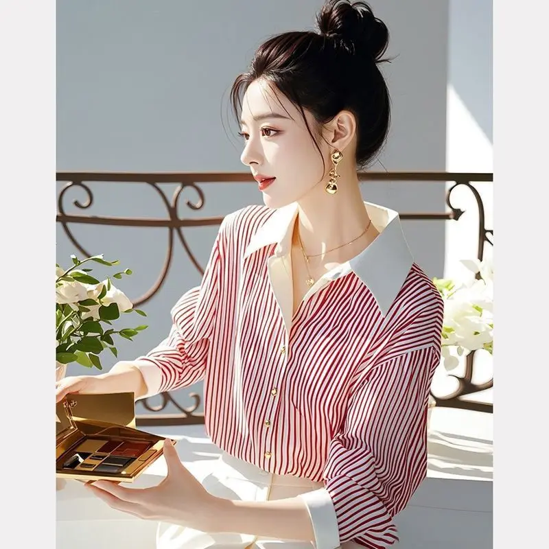Women Spring Autumn Simplicity Striped Office Lady Polo Collar Long Sleeve Shirts Ladies Fashion Trend All-match Casual Tops
Women Spring Autumn Simplicity Striped Office Lady Polo Collar Long Sleeve Shirts Ladies Fashion Trend All-match Casual Tops