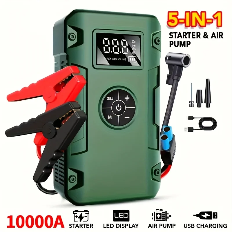 10000A 5-In-1 Multi-Functional Emergency Start Power Supply with Air Pump, 150PSL Portable Car Battery Starter, Digital Tire
10000A 5-In-1 Multi-Functional Emergency Start Power Supply with Air Pump, 150PSL Portable Car Battery Starter, Digital Tire