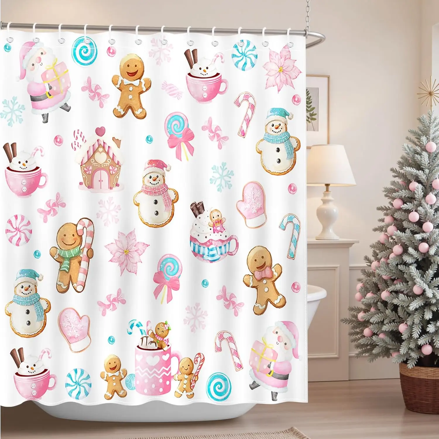 Christmas Shower Curtain Cute Xmas Snowman Gingerbread-Man Santa Claus Shower Curtain for Kids Christmas Bathroom Waterproof
Christmas Shower Curtain Cute Xmas Snowman Gingerbread-Man Santa Claus Shower Curtain for Kids Christmas Bathroom Waterproof