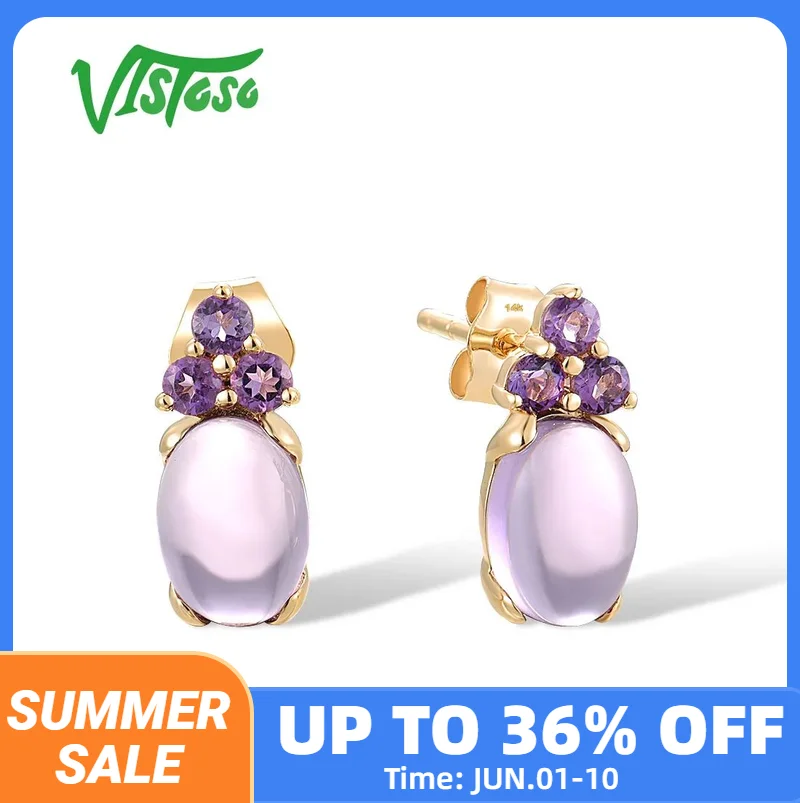 VISTOSO Pure 14K 585 Yellow Gold Stud Earrings For Women Genuine Amethyst Delicate Classic Pink Solitaire Fashion Fine Jewelry
VISTOSO Pure 14K 585 Yellow Gold Stud Earrings For Women Genuine Amethyst Delicate Classic Pink Solitaire Fashion Fine Jewelry