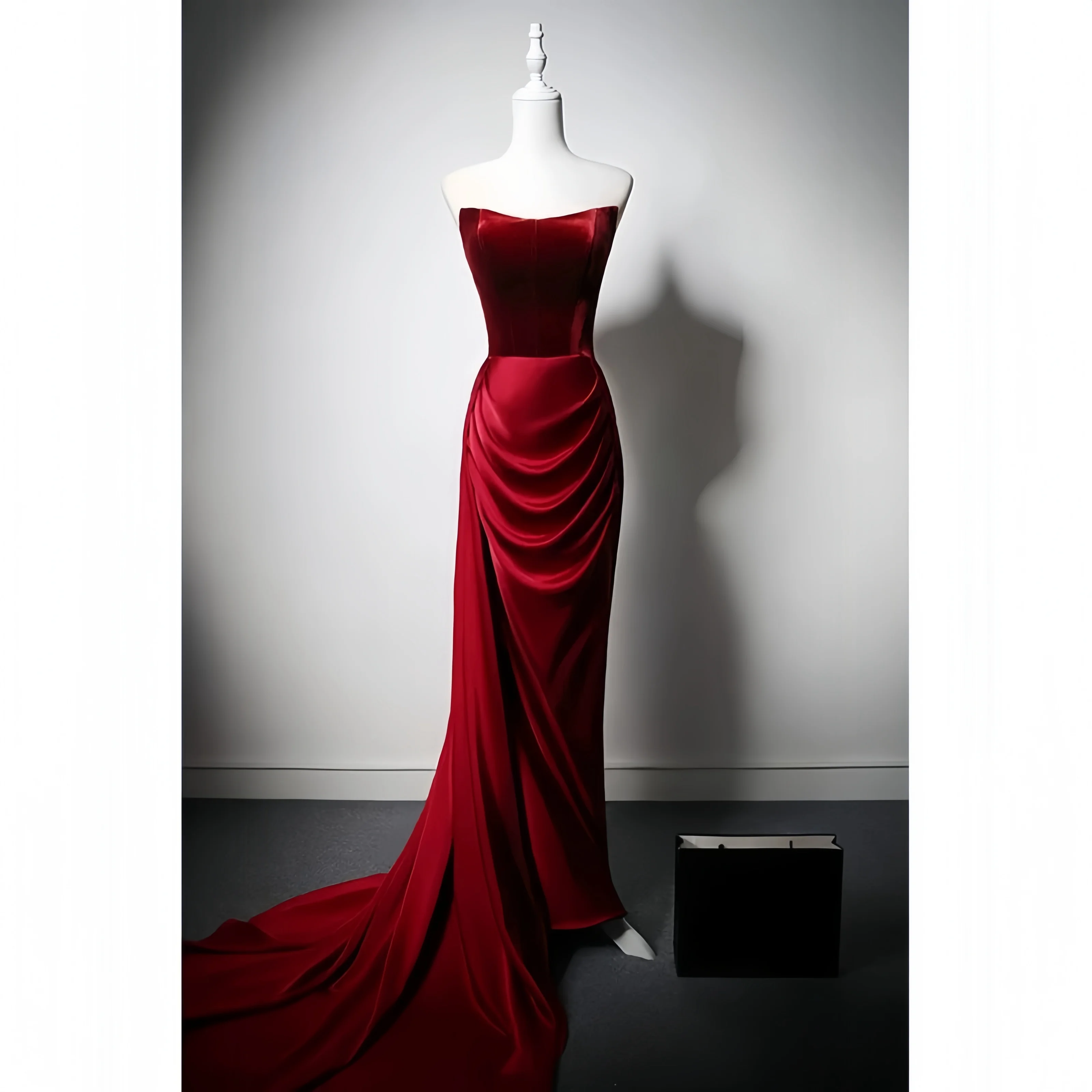 Wine Red Evening Dress Strapless Velvet Sleeveless A-Line Skirt Trailing Banquet Cocktail Party Formal Occasions Prom Gowns
Wine Red Evening Dress Strapless Velvet Sleeveless A-Line Skirt Trailing Banquet Cocktail Party Formal Occasions Prom Gowns