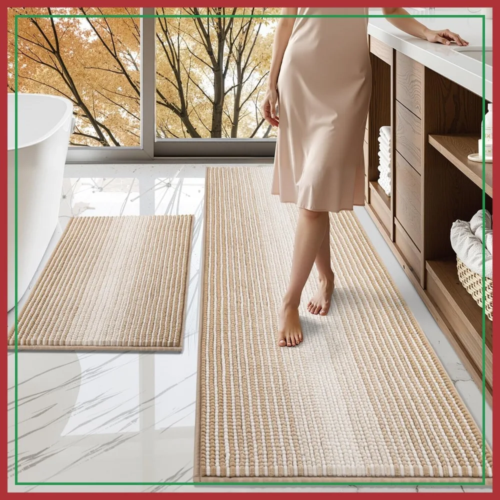 2-Piece Absorbent Chenille Bath Mat Set, Non-Slip Soft Shaggy Rugs for Bathroom, Machine Washable, Beige 24x70 & 20x32
2-Piece Absorbent Chenille Bath Mat Set, Non-Slip Soft Shaggy Rugs for Bathroom, Machine Washable, Beige 24x70 & 20x32
