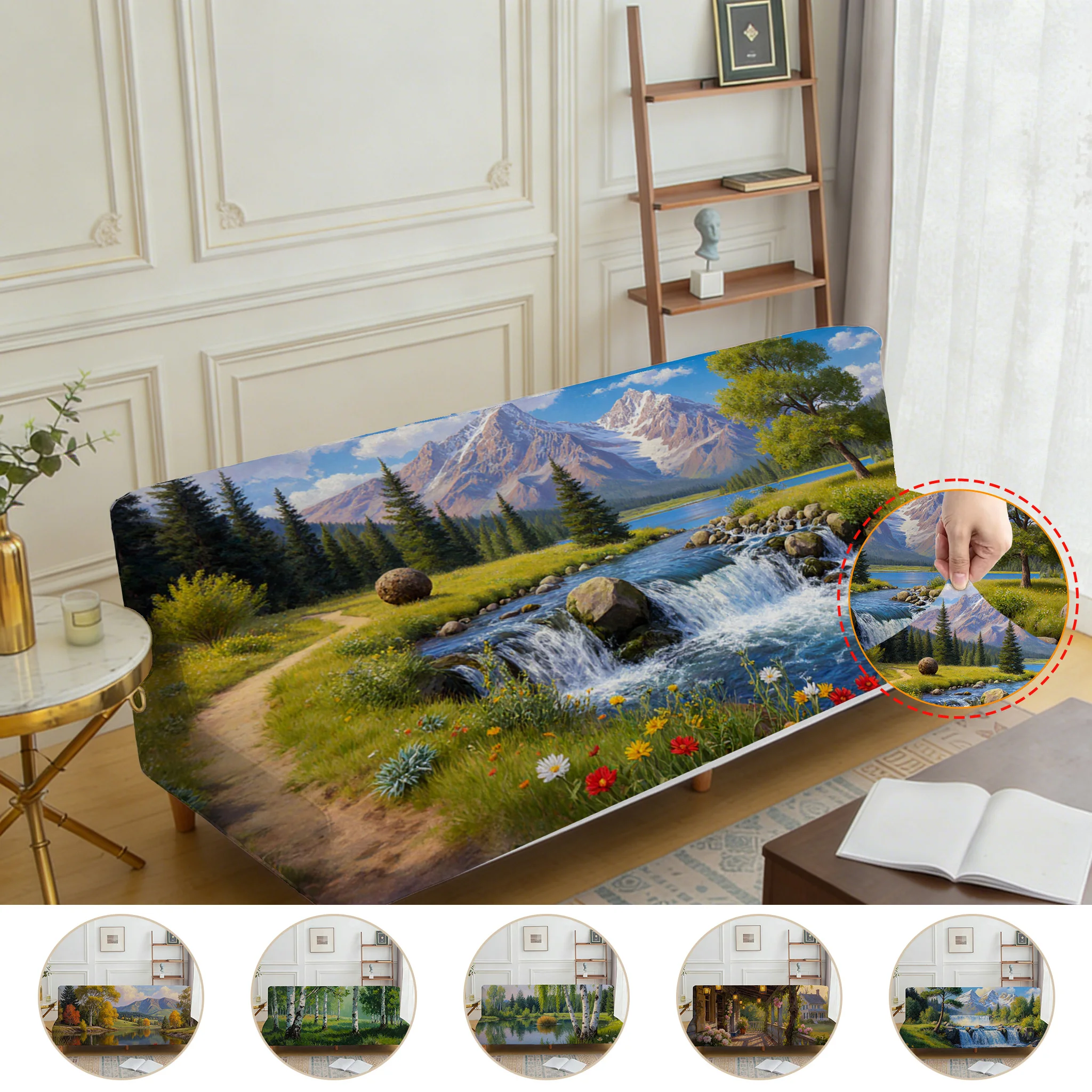 Armrest-free elastic printed sofa bed cover, living room home decoration, healing natural scenery pattern
Armrest-free elastic printed sofa bed cover, living room home decoration, healing natural scenery pattern