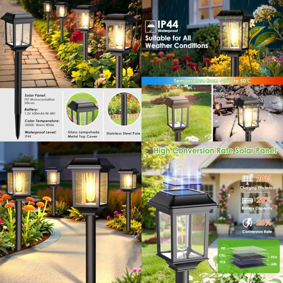 Solar Outdoor Lights Waterproof, 8 Pack Metal Glass Solar Pathway Lights Outdoor Lighting Garden Decor for Landscape Path Yard
Solar Outdoor Lights Waterproof, 8 Pack Metal Glass Solar Pathway Lights Outdoor Lighting Garden Decor for Landscape Path Yard