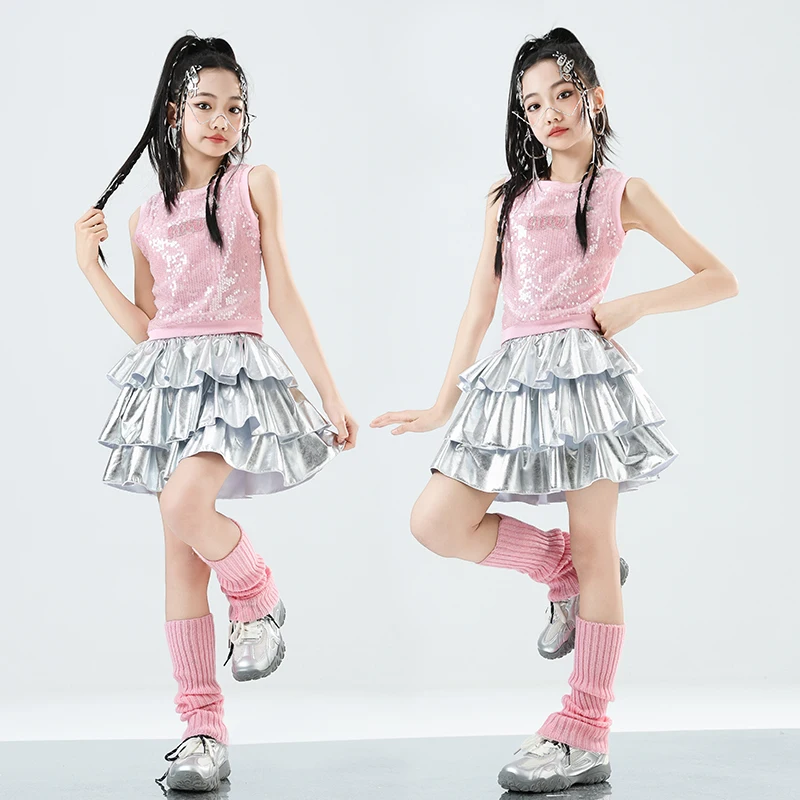 Hip Hop Clothing Girl Crop Sequined T-shirts Girls Silver Skirt K-pop Tiered Skirt Kids Streetwear Child Jazz Dance Clothes Set
Hip Hop Clothing Girl Crop Sequined T-shirts Girls Silver Skirt K-pop Tiered Skirt Kids Streetwear Child Jazz Dance Clothes Set