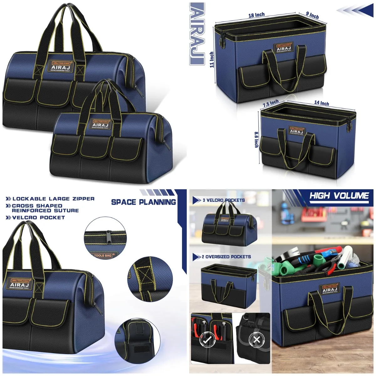 2-Pack Tool Bags 18' & 14' Portable Storage for Home Garage Repair
2-Pack Tool Bags 18' & 14' Portable Storage for Home Garage Repair