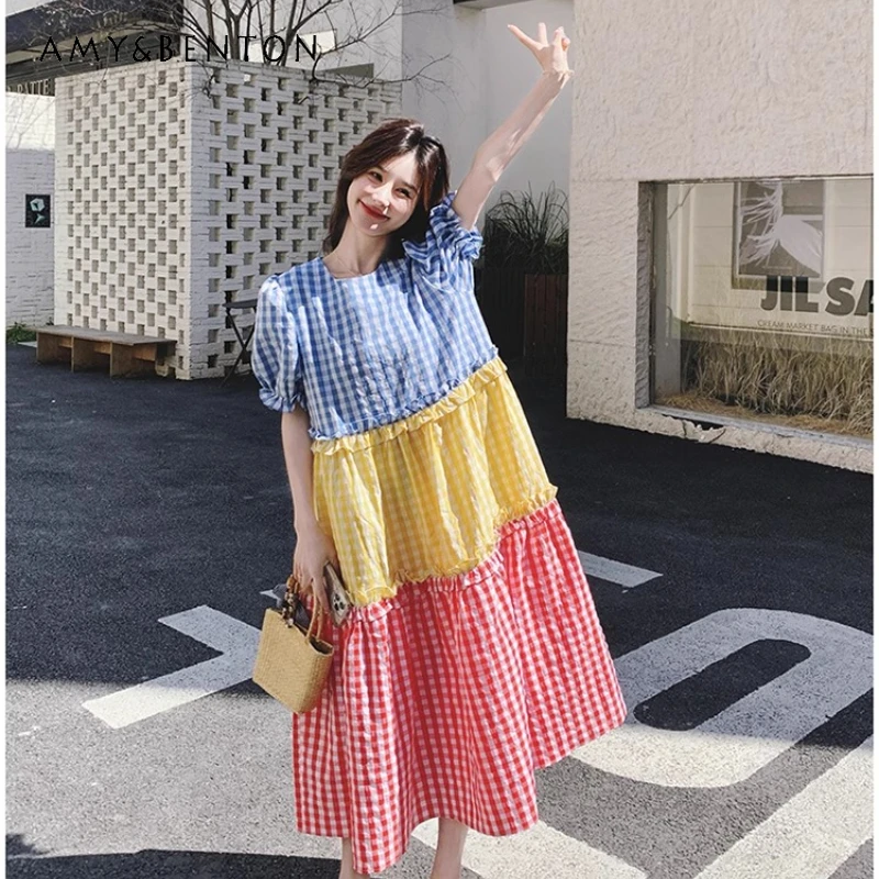 New Colorful Splicing Age-reducing Women's Clothing 2025 Summer Fungus Edge Plaid Dress Sweet Cute Childlike A-line Dresses Girl
New Colorful Splicing Age-reducing Women's Clothing 2025 Summer Fungus Edge Plaid Dress Sweet Cute Childlike A-line Dresses Girl