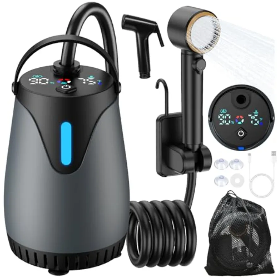 Portable Shower for Camping: ABS Plastic, Black/Gray, 8000mAh Rechargeable Battery, LED Temp Power Display, 5 Pressure Settings
Portable Shower for Camping: ABS Plastic, Black/Gray, 8000mAh Rechargeable Battery, LED Temp Power Display, 5 Pressure Settings