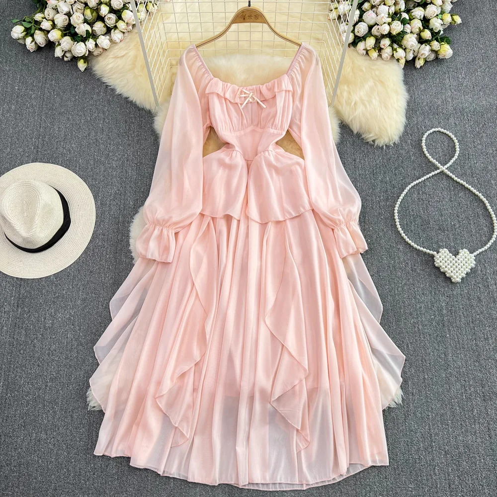 Vintage Pink Beach Long Dress Women Elegant A Line Slim Ruffles Chiffon Party Dresses Ladies Spring Autumn Long Sleeve Long Robe
Vintage Pink Beach Long Dress Women Elegant A Line Slim Ruffles Chiffon Party Dresses Ladies Spring Autumn Long Sleeve Long Robe