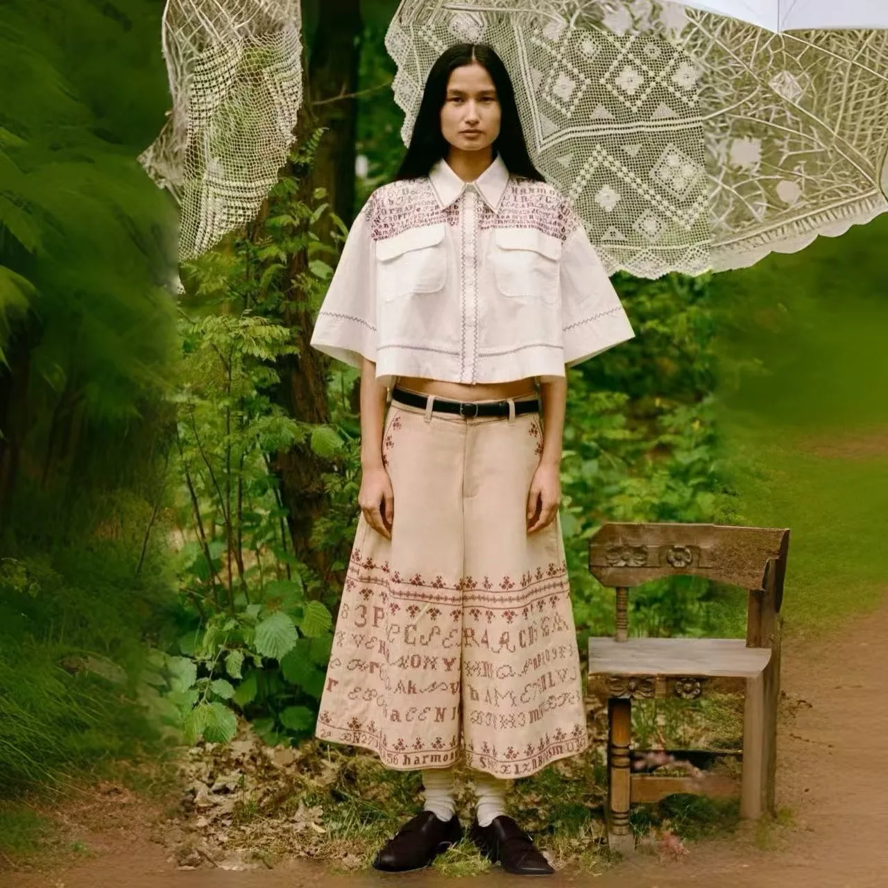 Elegant Embroidered Cross Stitch Casual Shirt Wide Leg Pants Spring Collection Cotton Blend Comfortable Fit Women's Fashion
Elegant Embroidered Cross Stitch Casual Shirt Wide Leg Pants Spring Collection Cotton Blend Comfortable Fit Women's Fashion