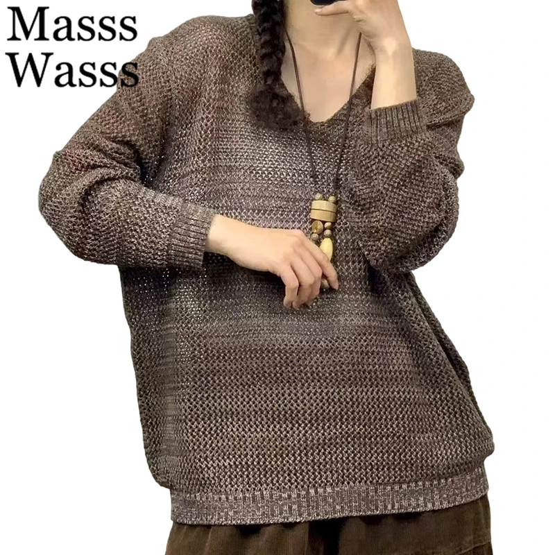 Mass Wasss, модные японские свободные джемперы, женские винтажные свободные классические свитера с v-образным вырезом, женский элегантный роскошный хлопковый пуловер
Mass Wasss, модные японские свободные джемперы, женские винтажные свободные классические свитера с v-образным вырезом, женский элегантный роскошный хлопковый пуловер