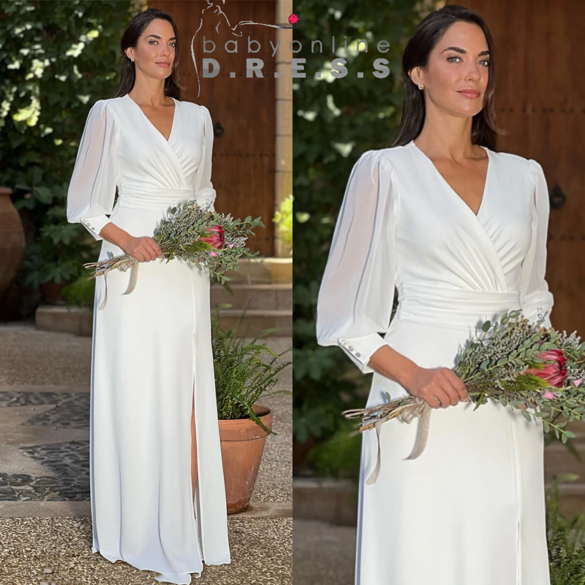 BABYONLINE In Stock Wedding Dress Fully Lined Excluding Full Length Sleeves Side-Slit V-neck Floor-length Flowy A-line Skirt Go
BABYONLINE In Stock Wedding Dress Fully Lined Excluding Full Length Sleeves Side-Slit V-neck Floor-length Flowy A-line Skirt Go