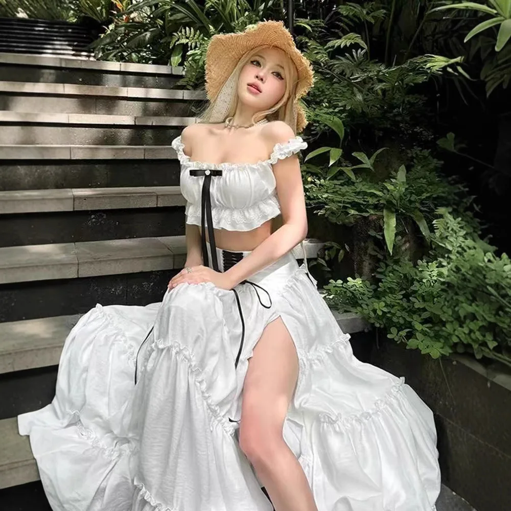 Sexy Spaghetti Strap Crop Top + High Waist Lace-up Slit Pleated Skirts Set Womens Two Peice Sets Fashion Casual Holiday Suits
Sexy Spaghetti Strap Crop Top + High Waist Lace-up Slit Pleated Skirts Set Womens Two Peice Sets Fashion Casual Holiday Suits