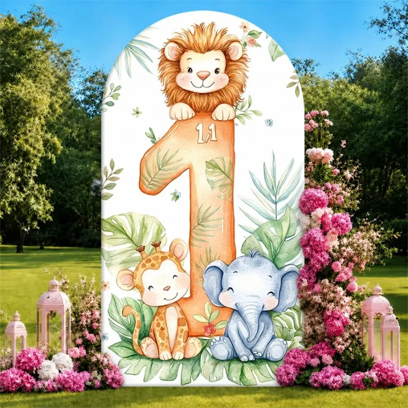 Single Side Arch Backdrop Cover Lion Giraffe Elephant Theme Background Cloth for Party Decoration with Large Number One
Single Side Arch Backdrop Cover Lion Giraffe Elephant Theme Background Cloth for Party Decoration with Large Number One