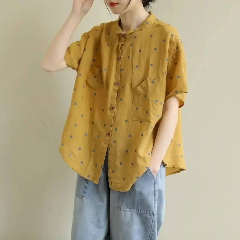 Oversized Shirts Women Loose Casual Vintage Polka Dot Shirt Small Lapel Short Sleeve Doll Shirt Summer Trend Thin Blouse Y2k Top
Oversized Shirts Women Loose Casual Vintage Polka Dot Shirt Small Lapel Short Sleeve Doll Shirt Summer Trend Thin Blouse Y2k Top