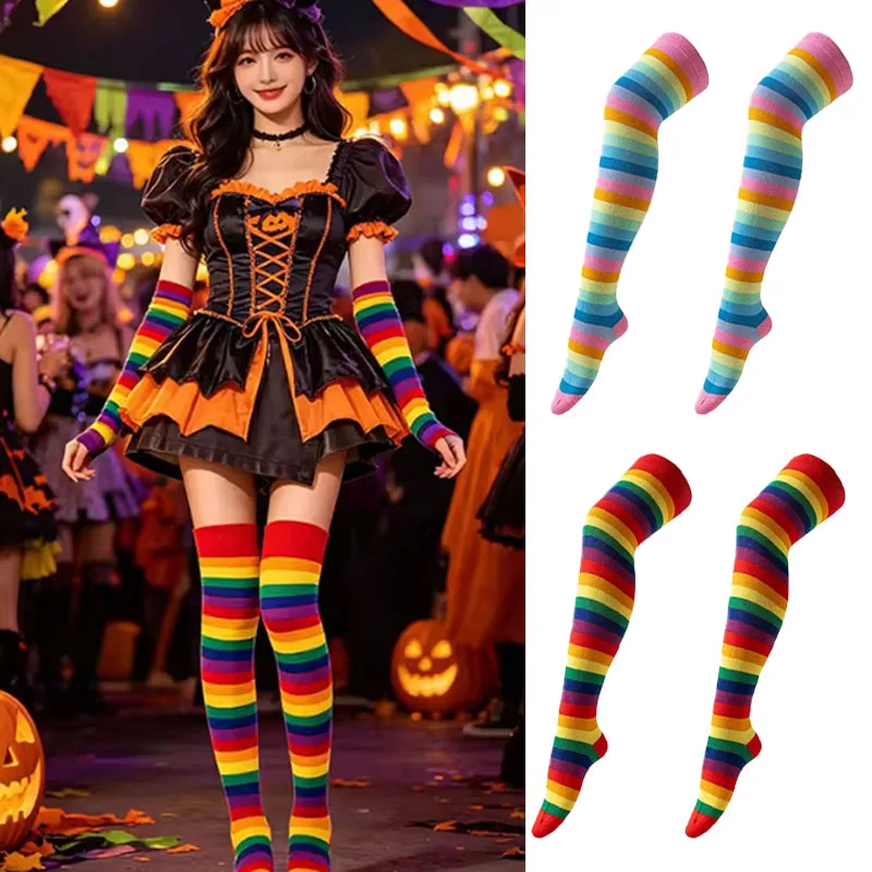 Fashion Rainbow Striped Thigh High Socks, Soft Stretchy Over Knee Stockings for Daily Wear Party Performance Halloween Cosplay
Fashion Rainbow Striped Thigh High Socks, Soft Stretchy Over Knee Stockings for Daily Wear Party Performance Halloween Cosplay