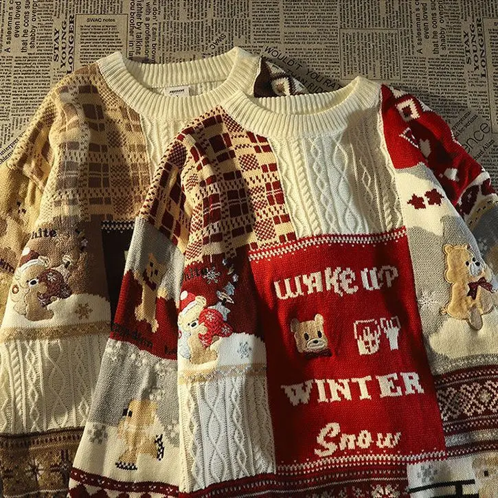 2025 New Christmas Patchwork Bear Sweater for Men and Women Over Red Soft Waxy Lazy Loose Ins Knitwear
2025 New Christmas Patchwork Bear Sweater for Men and Women Over Red Soft Waxy Lazy Loose Ins Knitwear