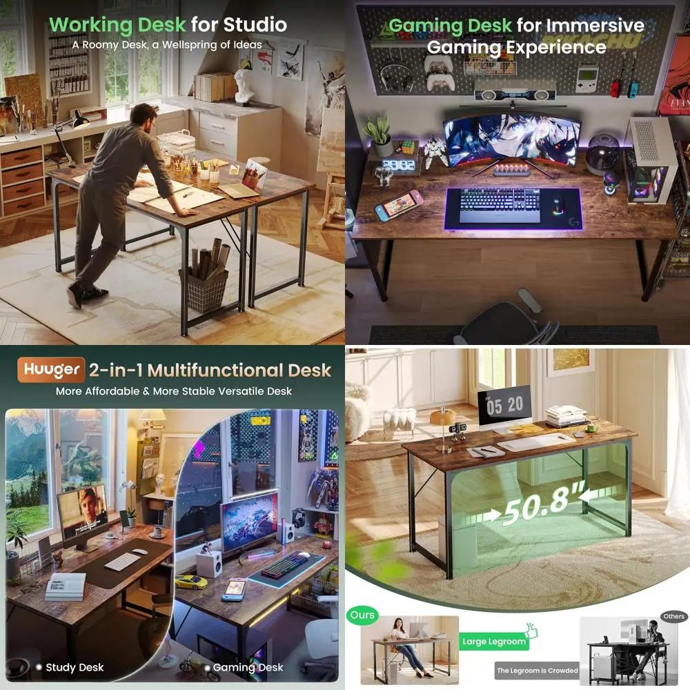 55 Modern Rustic Brown Home Office Desk with Large Leg Space for Gaming, Writing, and Studying
55 Modern Rustic Brown Home Office Desk with Large Leg Space for Gaming, Writing, and Studying