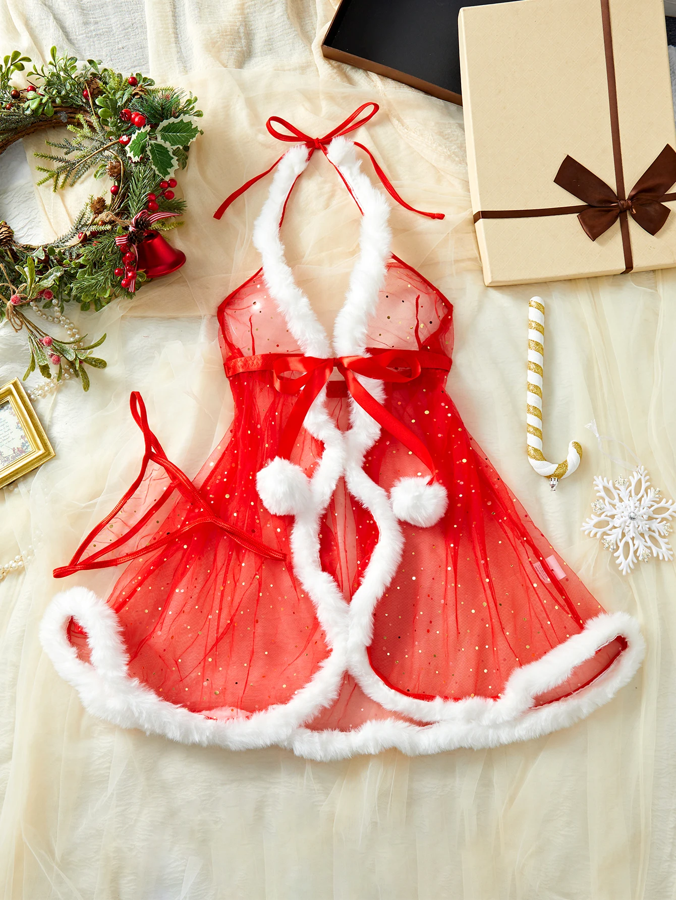 Red Sexy Sleepwear Cloak-style Nightgown And Thong Set With Plush Edge Cute Transparent Christmas Valentine's Day Gift Hatler
Red Sexy Sleepwear Cloak-style Nightgown And Thong Set With Plush Edge Cute Transparent Christmas Valentine's Day Gift Hatler