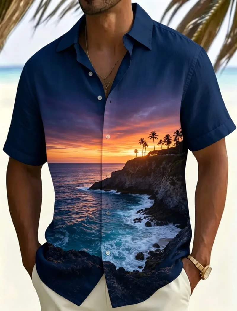 Tropical Photography Style Landscape Printed Short Sleeved shirt, Daily Wear With Picturesque Vacation Charm
Tropical Photography Style Landscape Printed Short Sleeved shirt, Daily Wear With Picturesque Vacation Charm