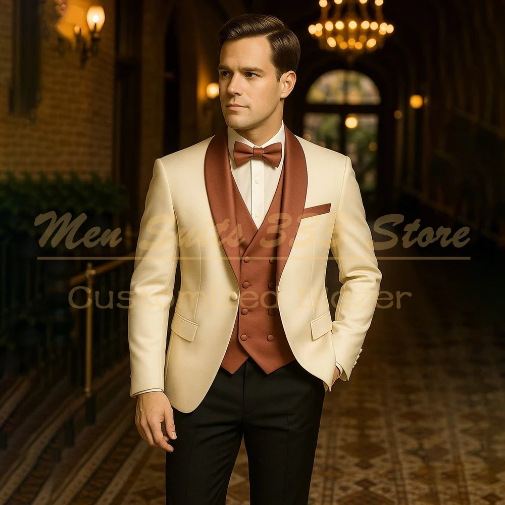 Luxury Men's 3 Piece Suits Formal One-Button Shawl Lapel Jacket Pants Vest Full Sets High Quality Back Vent Outfits
Luxury Men's 3 Piece Suits Formal One-Button Shawl Lapel Jacket Pants Vest Full Sets High Quality Back Vent Outfits