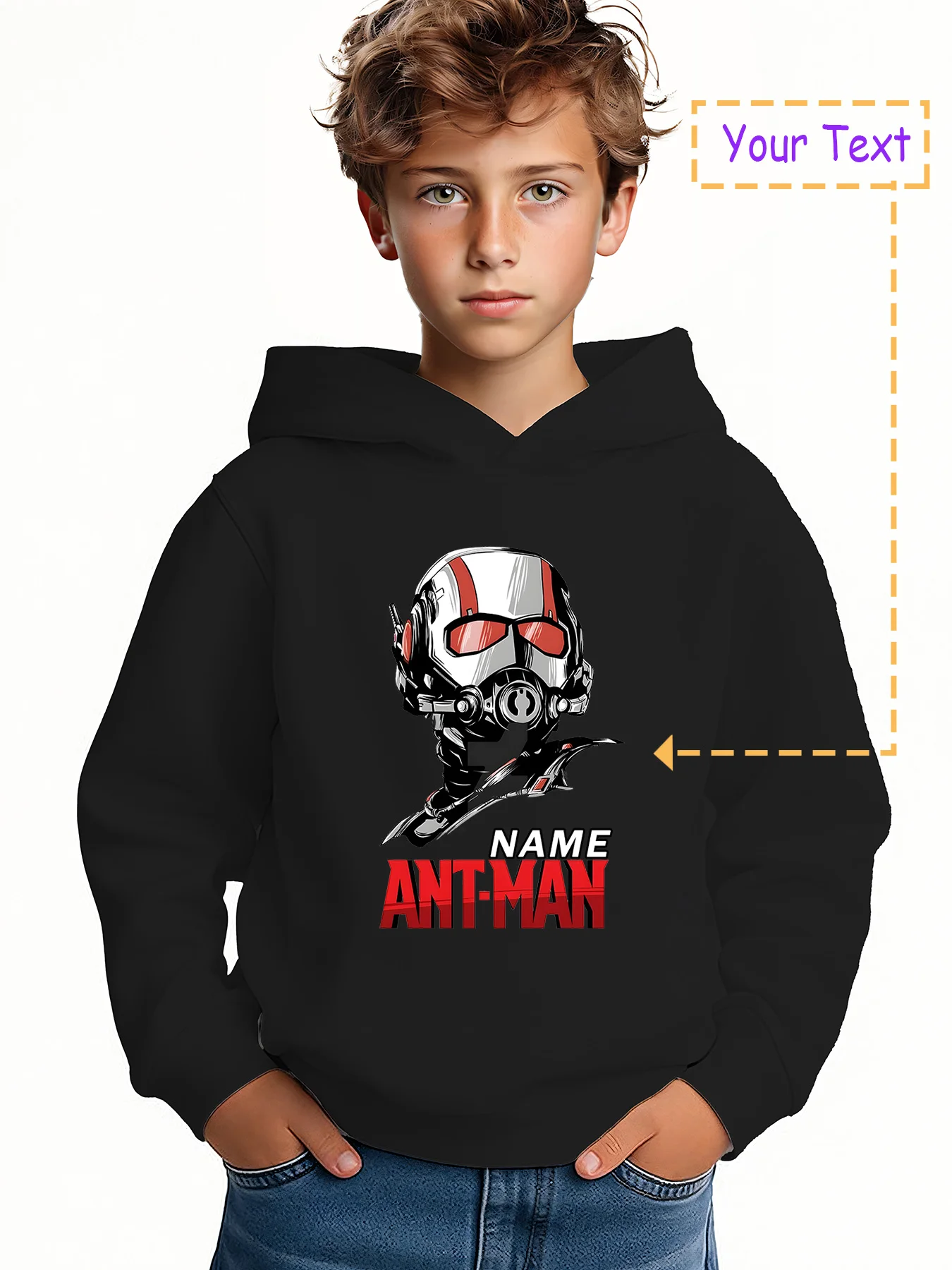 MINISO Ant-Man Themed Custom Hoodie for Kids - Ant-Man helmet print, perfect for sci-fi fans' daily routines and themed events. 
MINISO Ant-Man Themed Custom Hoodie for Kids - Ant-Man helmet print, perfect for sci-fi fans' daily routines and themed events.