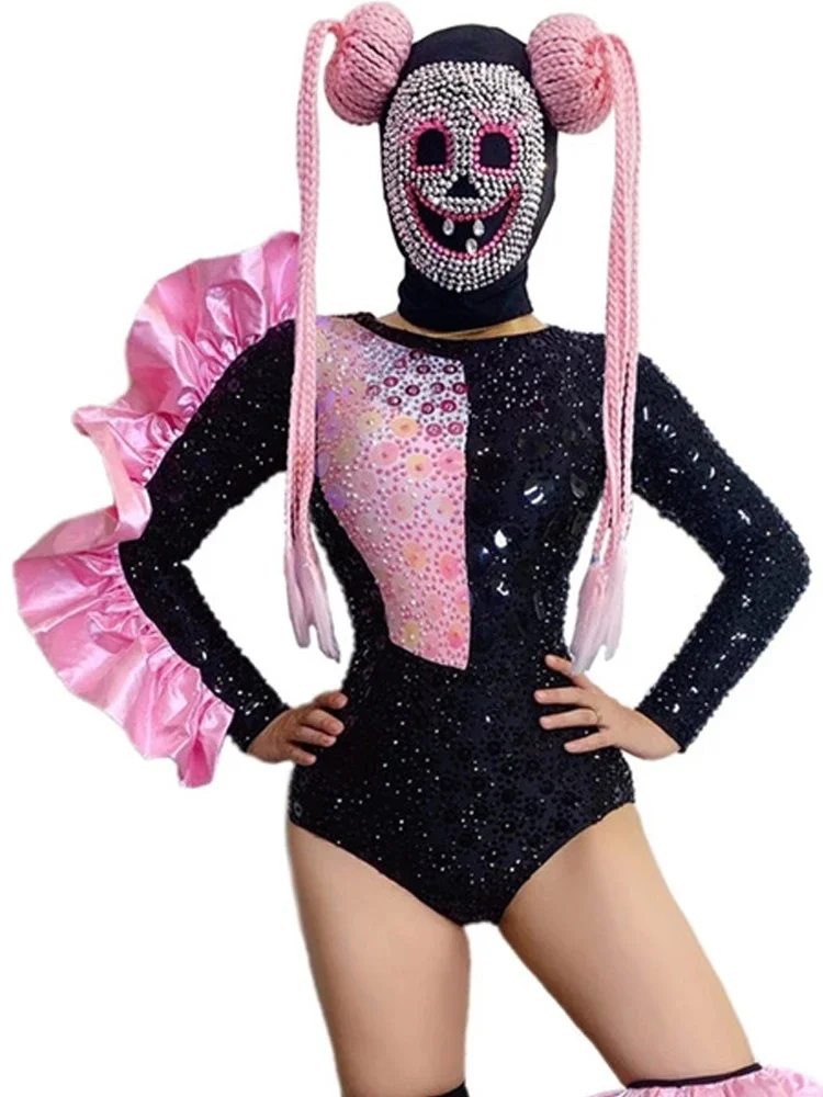 Ladies Rave Party Dance Costume Rhinestone Bodysuit Scary Halloween Headwear Pole Dance Clothing Stage Performance Wear yj372
Ladies Rave Party Dance Costume Rhinestone Bodysuit Scary Halloween Headwear Pole Dance Clothing Stage Performance Wear yj372