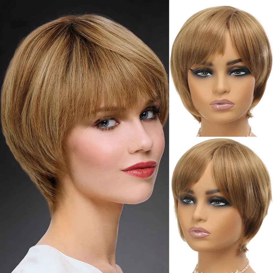 Synthetic women's 30cm golden short hair wig, short brown bob wig, Bbobble hair extension, curly straight hair cover
Synthetic women's 30cm golden short hair wig, short brown bob wig, Bbobble hair extension, curly straight hair cover