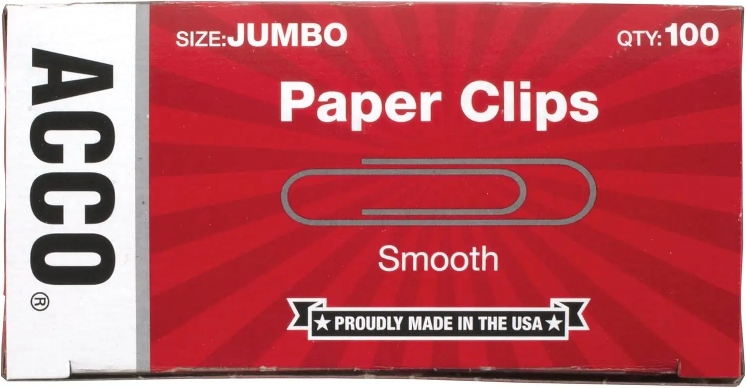 Jumbo Paper Clips, 100 Clips/Box, Holds 20 Sheets, Silver Finish
Jumbo Paper Clips, 100 Clips/Box, Holds 20 Sheets, Silver Finish