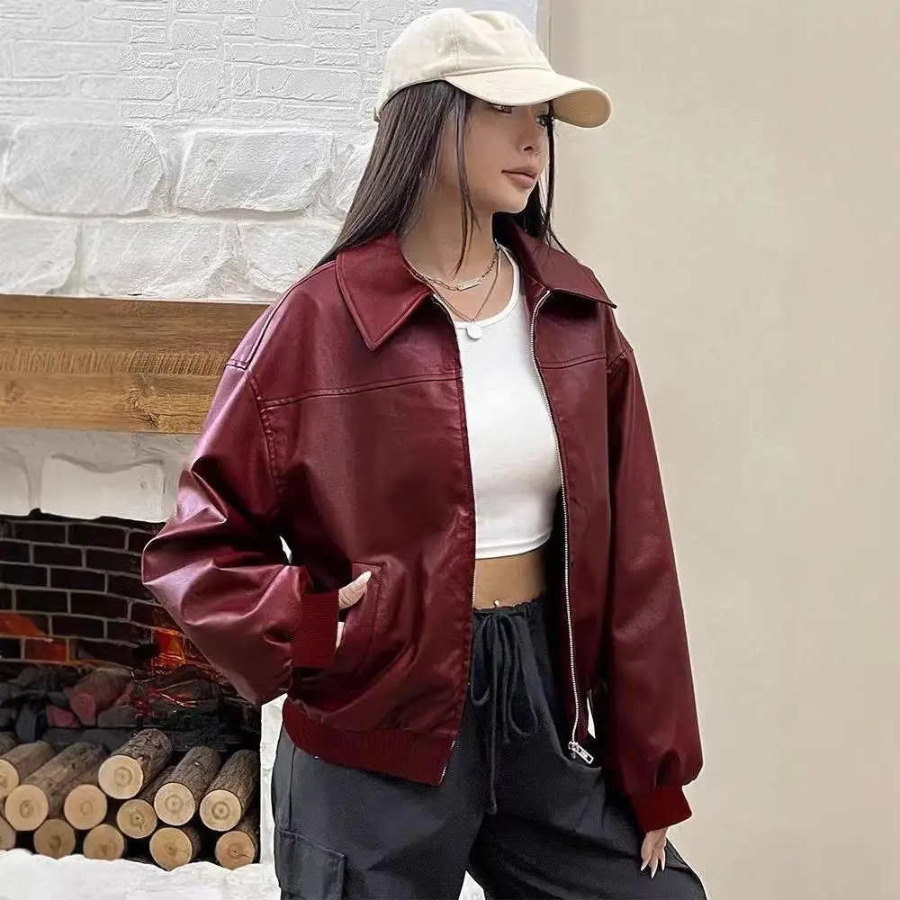 Свободный крой, повседневная куртка из искусственной кожи, длинное пальто на молнии с лацканами, верхняя одежда для поездок на работу, женское весенне-осеннее пальто
Свободный крой, повседневная куртка из искусственной кожи, длинное пальто на молнии с лацканами, верхняя одежда для поездок на работу, женское весенне-осеннее пальто