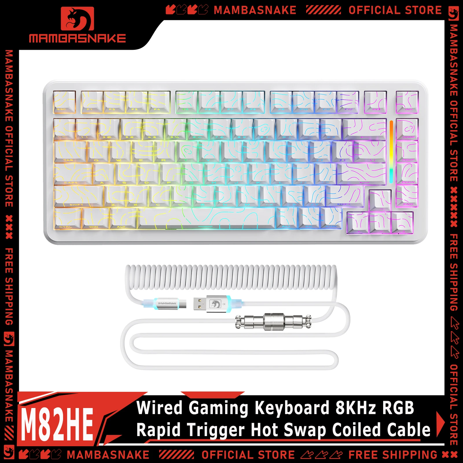 MAMBASNAKE M82 HE 75% Hall Effect Magnetic Switch Wired Gaming Keyboard With 8KHz RGB Coiled Cable Rapid Trigger Hot Swap
MAMBASNAKE M82 HE 75% Hall Effect Magnetic Switch Wired Gaming Keyboard With 8KHz RGB Coiled Cable Rapid Trigger Hot Swap